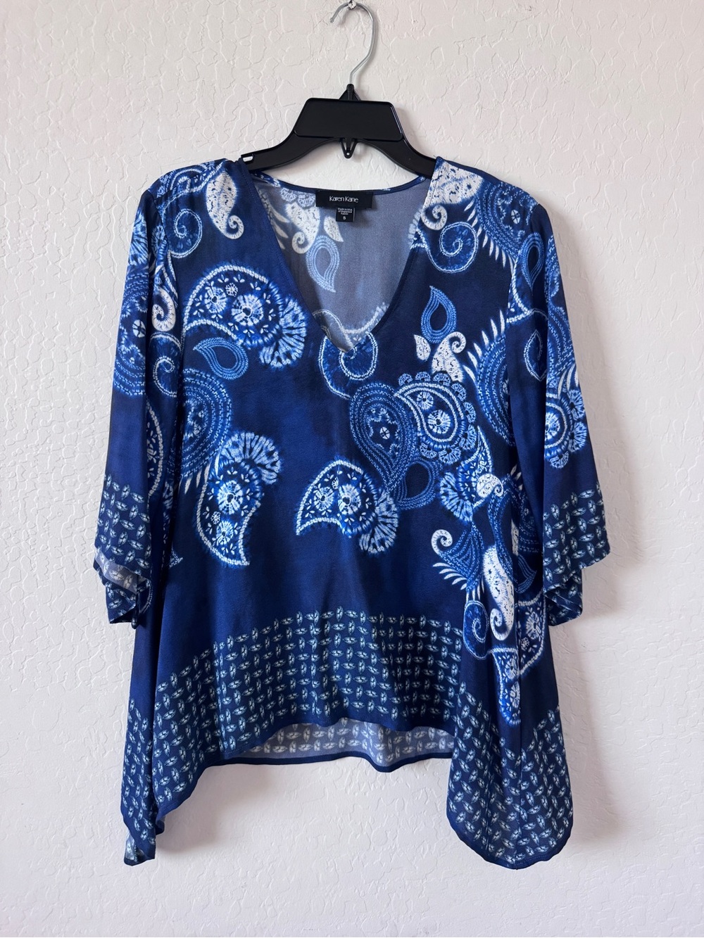 Karen Kane Navy and White Paisley V-Neck Tunic